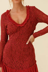 Isabella Long Sleeve Open Back Lace Dress Antique Rose