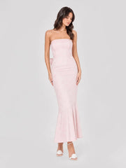 Oversized Bow Back Strapless Jacquard Maxi Dress
