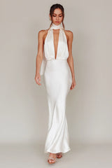 Italia Azure Halterneck Maxi Dress Oyster