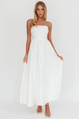 Anushka Strapless Empire Maxi Dress Jacquard White
