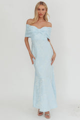 Fairytales Off-Shoulder Jacquard Maxi Dress Blue