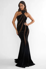Azelia Velvet Mesh Maxi Dress Black