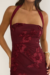 Serenya Halterneck Embellished Maxi Dress Wine