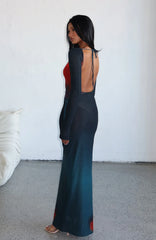 No Halo Long Sleeve Maxi Dress Midnight Scarlet