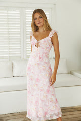 Tranquil Petal Floral Midi Dress Pink