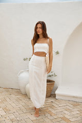 Romantic Escape Linen Crop Top White
