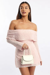 Pink Off Shoulder Dress Long Sleeve