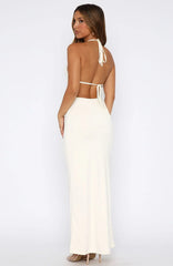 Set It Straight Halter Maxi Dress Cream