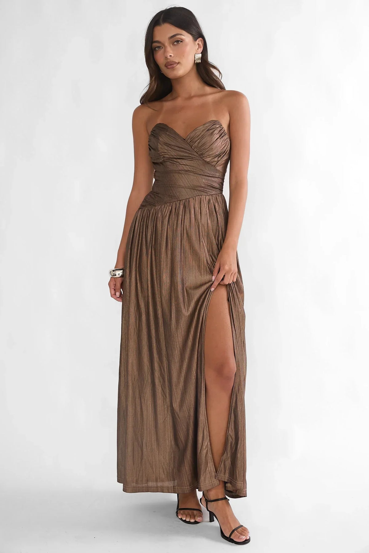 Marin Pointed Sweetheart Maxi Dress Gold