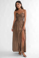 Marin Pointed Sweetheart Maxi Dress Gold