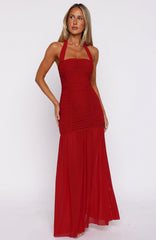 Unbothered Always Halter Maxi Dress Deep Red
