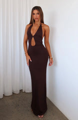 Set It Straight Halter Maxi Dress Chocolate