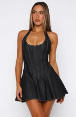 Looking At Me Halter Mini Dress Dark Indigo