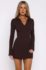 From Now On Long Sleeve Mini Dress Chocolate