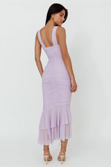 Nadia Ruched Fishtail Maxi Dress Lilac