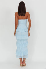Dulce Dreams Sweetheart Neckline Frill Maxi Dress Blue