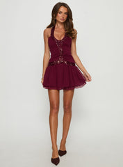 Aisleigh Sequin Halter Mini Dress Berry