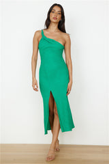 Wrinkle In Time One Shoulder Maxi Dress Green