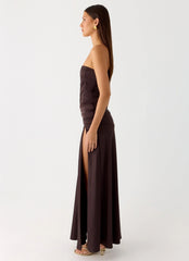 Darana Corset Satin Maxi Dress - Chocolate