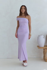 Dahlia One Shoulder Mesh Maxi Dress Lilac