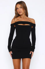 Don't Tempt Me Long Sleeve Mini Dress Black