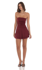 Strapless Ruched A-line Dress in Maroon