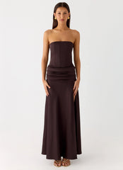 Darana Corset Satin Maxi Dress - Chocolate