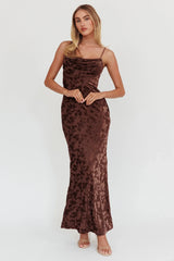 Well Versed Burnout Velvet Maxi Dress Chocolate