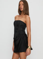 Jenevieve Strapless Drape Mini Dress Black