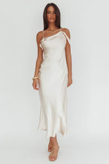 Lexington Draped Shoulder Criss-Cross Back Maxi Dress Oyster