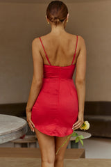 Hearts Beating Keyhole Bust Gathered Side Mini Dress Red