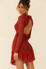 Isabella Long Sleeve Open Back Lace Dress Antique Rose
