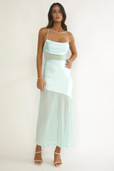 Golden Era Sheer Waist Maxi Dress Aqua Blue