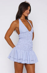 Doll Baby Shirred Mini Dress Sky Stripe