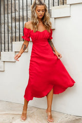 Linka Off-Shoulder Tie Back Midi Dress Red