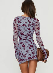 Sevila Long Sleeve Mini Dress Lotus Flock Check Lavender