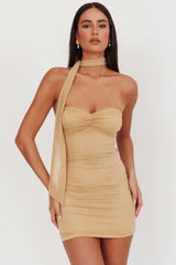 Elma Bandeau Neck Tie Mini Dress Gold