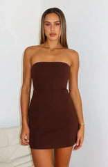 Keep Falling Strapless Mini Dress Chocolate