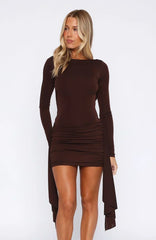 Love Game Long Sleeve Mini Dress Chocolate