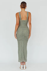 Oliana Embroidered Mesh Midi Dress Fern