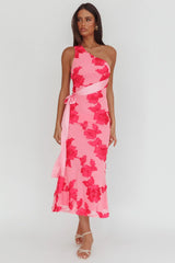 Kairi One-Shoulder Sash Maxi Dress Hot Pink