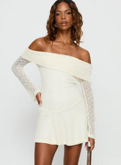 Ivee Off Shoulder Long Sleeve Mini Dress Cream