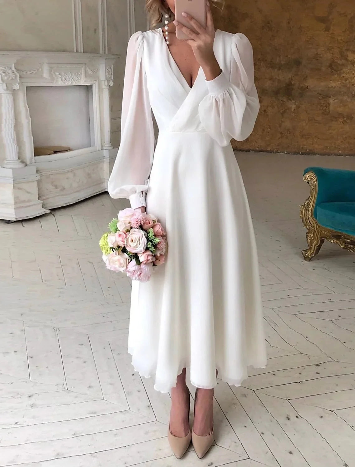 Women's White Maxi Wedding Dress | Elegant Floor-Length Bridal Gown