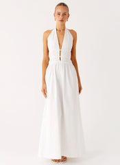 Figaro Halter Maxi Dress - White