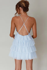 Auguste Tiered Frill Mini Dress Sky Blue