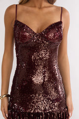 Miller Drop Waist Sequin Maxi Dress Burgundy