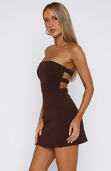 Keep Falling Strapless Mini Dress Chocolate