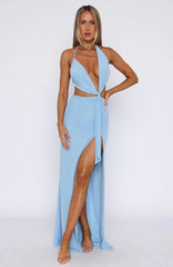 Dance With Me Maxi Halter Dress Powder Blue