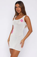Floral Fantasy Sequin Knit Mini Dress White