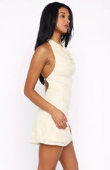 Between The Lines Beaded Mini Dress Off White